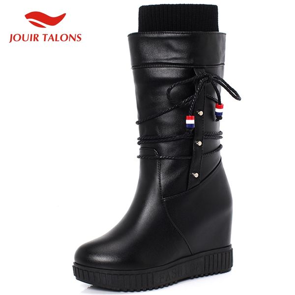 

jouir new fashion 2020 large size 33-43 increasing heels mid calf boots woman shoes platform autumn winter shoes women boots, Black