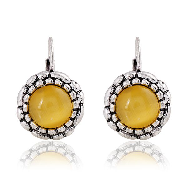 

retro cat's eye stone earrings european and american fashion temperament insert drill ear nails female ear buttons sunflower ear jewelr, Golden