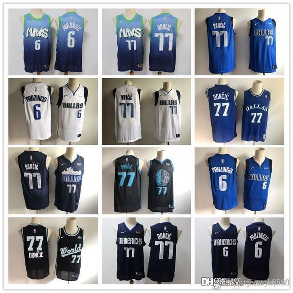 

mens dallas mavericks throwback jersey luka 77 doncic kristaps 6 porzingis dirk 41 nowitzki basketball shorts basketball jersey, Black;red
