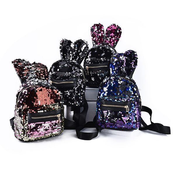 

1pc shinning bling sequins cute big ears backpack girls women mini travel bag