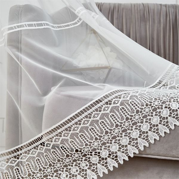 Acheter Grand Luxe Européen Salon Décoratif Fenêtre Blanc écran Gris Broderie Soluble Dans Leau Pure Rideau En Tulle Pour La Chambre T232 4 De