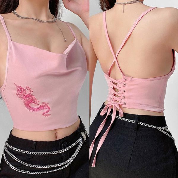 

pink for women solid sleeveless overlap cross sling tank clubwear vest ladies backless bandage thin tees, White