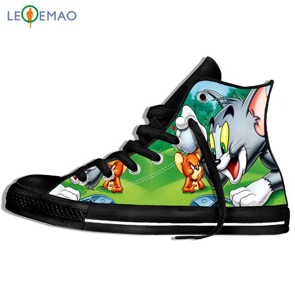 

custom logo image printing sneakers shoes tom & jerry cat & mouse comfortable canvas breathable zapatos de mujer outdoor, Black