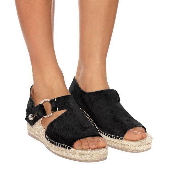 

litthing new summer sandals retro platform sandals with high heels wedges shoes for women plus size hemp sandals zapatos mujer, Black