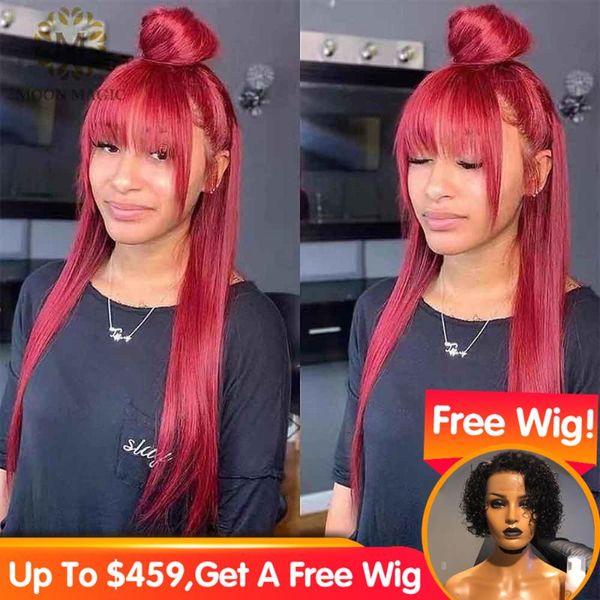 

wig with bangs for black women red lace front human hair wigs colored bang wig human hair virgin 99j burgundy lace front, Black;brown