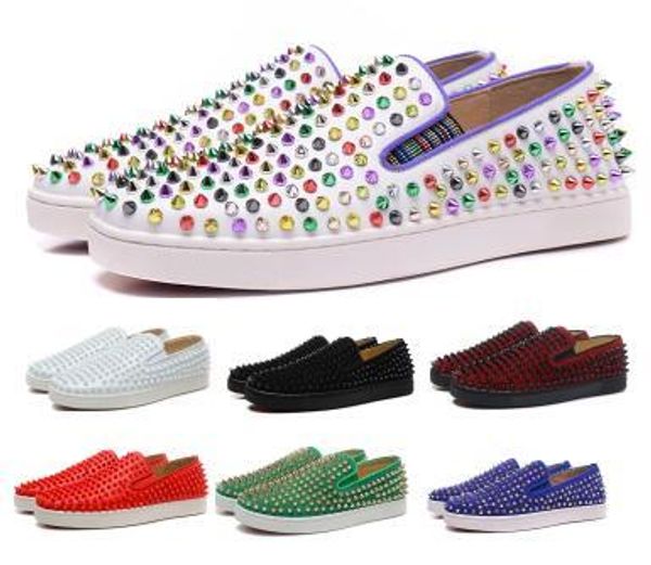 

christian louboutin cl spikes red bottom s casual shoes sneakers 2020 men women roller boat flats low red suede ace genuine lea