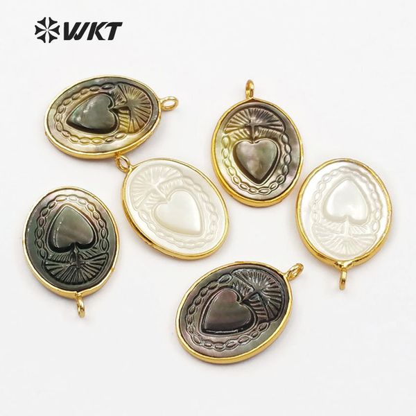 

wt-jp055 wkt wholesale 10pcs natural shell pendant oval shape pendant heart pattern for necklace making new design, Silver