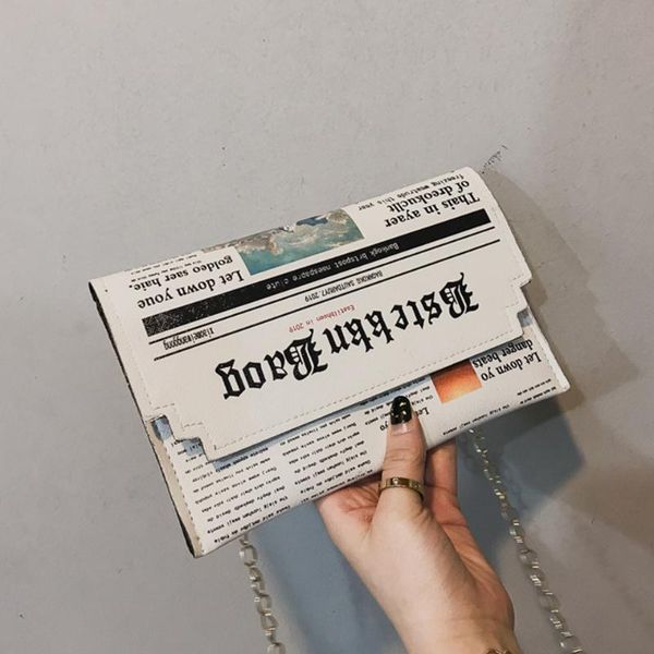 

creativity envelope bag women 2020 new personality inkjet newspaper clutch bags joker shoulder messenger bag chain evening bags