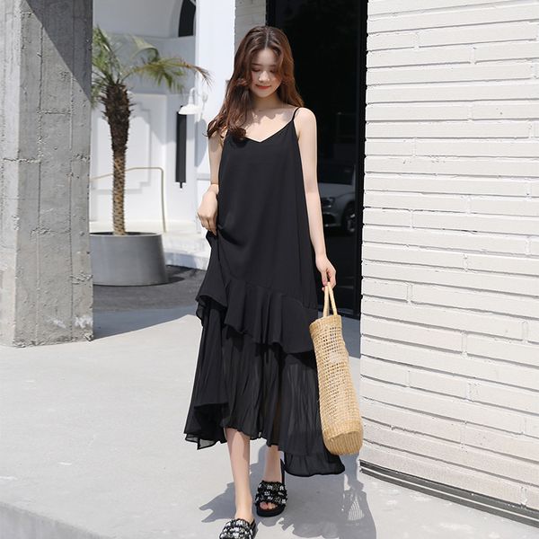 

2019 платье из шифона с v-образным вырезом и короткими рукавами женская тонкая юбка для торта exceed immortal longuette без рукавов, White;black