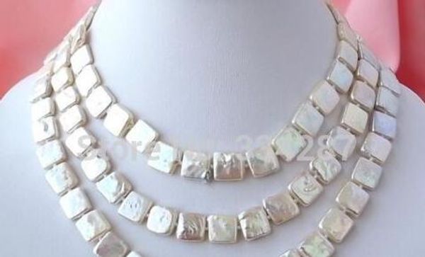 

"12 mm cuadrado blanco fw collar de perlas cultivadas, Silver