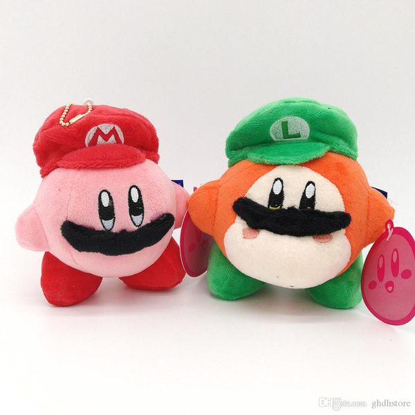 

new 2 styles 5" 13cm kirby waddle dee with mario luigi hat plush doll anime collectible dolls keychains pendants stuffed gifts soft toy