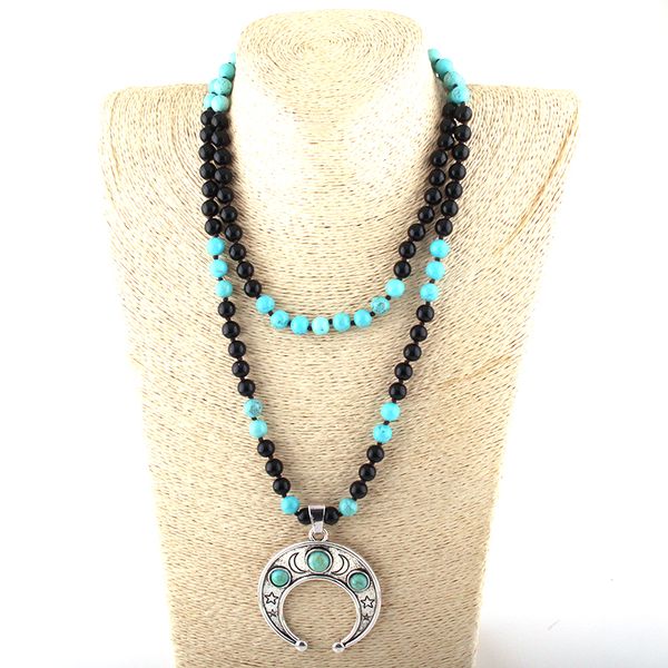 

fashion jewelry 108 beads multi stone knotted metal moon star pendant necklaces for women necklace, Silver