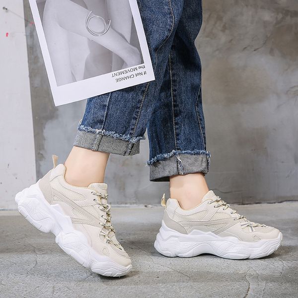 

women casual sneakers comfortable thick bottom platform shoes women winter sneakers pu air mesh shoes lace up female boots, Black