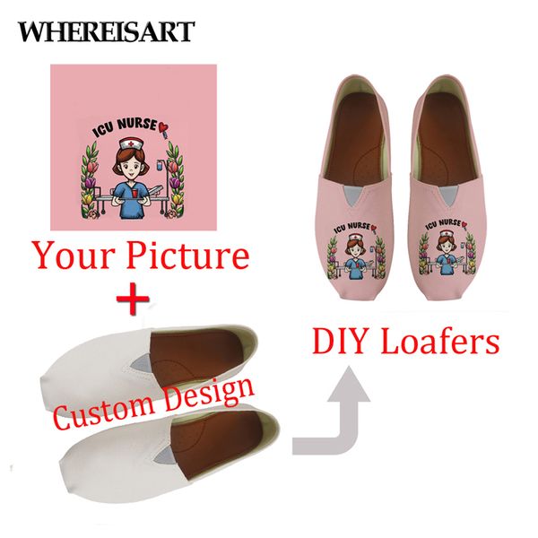 

whereisart custom picture or logo women's casual shoes flats loafers canvas fashion women summer light comfortable girls lazy, Black