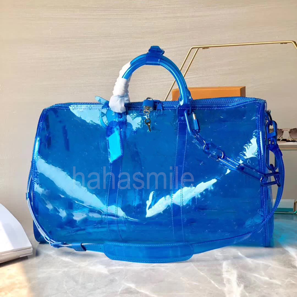 

2019 mens luxury designer travel luggage bag men totes keepall 55 pvc clearr handbag duffle bag fashion luxury designer transp1563950917