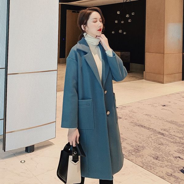 

s-2xl single button woolen coat women 2019 fashion long wool overcoat womens slim fit trench coat wool overcoat womens, Black
