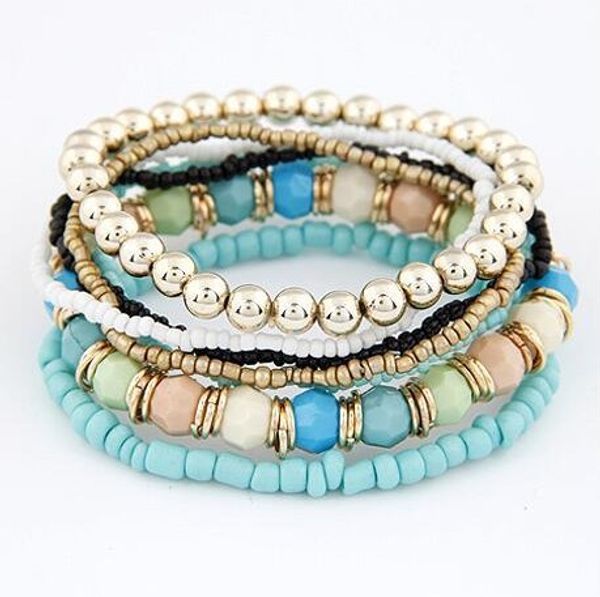 

new bohemian multi-layer beaded bracelets sets women s ocean style beads bangle for female fashion jewelry gift, Black