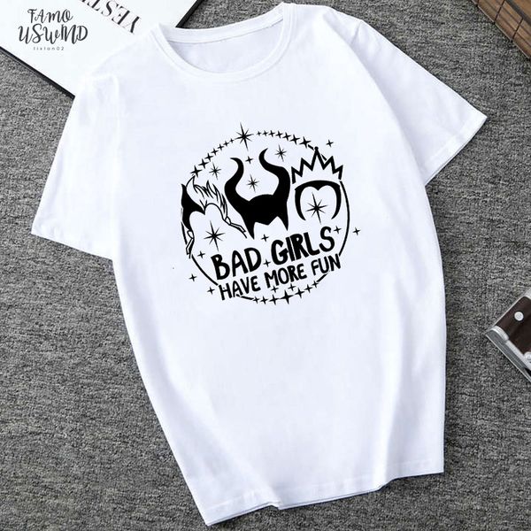 

women clothes 2020 funny bad girls have more fun t shirt villain shirt maleficent evil queen graphic shirt women cool, White