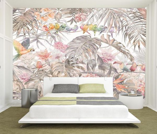 Beibehang Carta da parati personalizzata foto foresta pluviale tropicale pianta tartaruga foglia pappagallo murale decorazioni per la casa soggiorno camera da letto 3d carta da parati