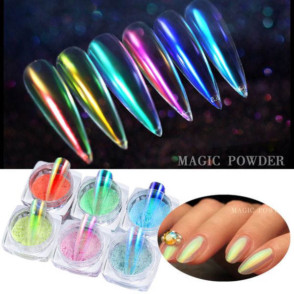 

0.2g chameleon nail glitter dust mirror effect nail art chrome pigment holographic powder dust art decoration tools, Silver;gold