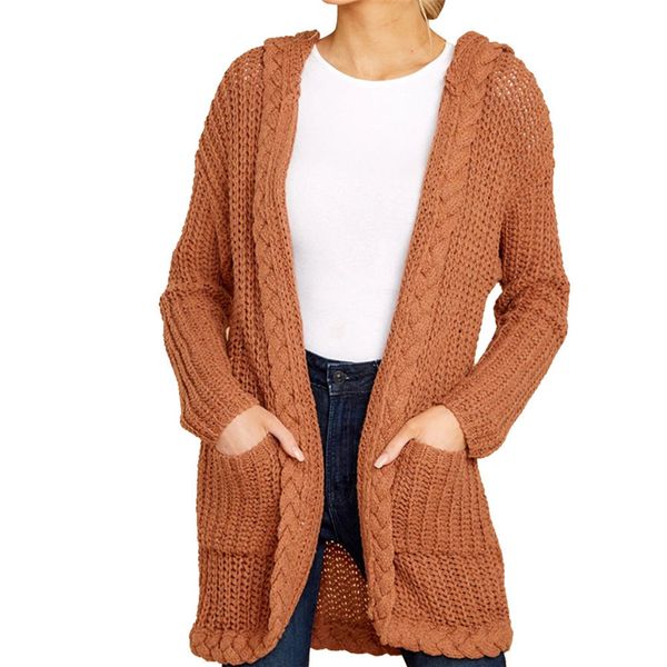 

slim sweater female women hooded knitting cardigan coat sweater long sleeve loose knitted outwear thin autumn winter, Black;brown