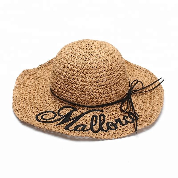 

foldable crocheted paper women summer sun hat with 3d letter embroidery