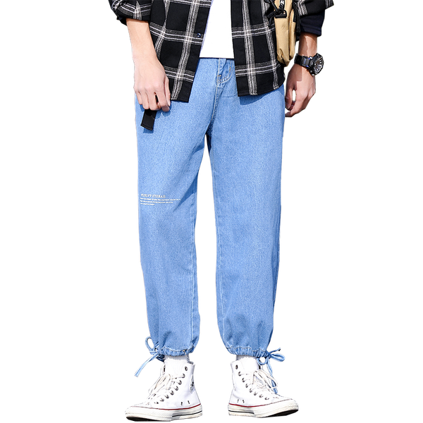 

handsome fashion summer tight-lipped slack leg ankle-length wide daddy pants comfortable jeans in blue and black a1011