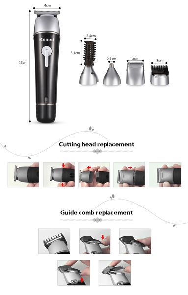 

kemei 5 in 1 rechargeable electric hair clipper shaver nose trimmer km-1015 hatteker hair clippers