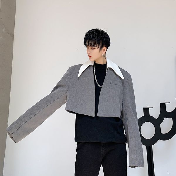 

мужчины моды сыпучие повседневный короткий стиль пиджак blazer шинель мужчины женщины streetwear урожай пальто одежда верхняя одежда сцениче, White;black