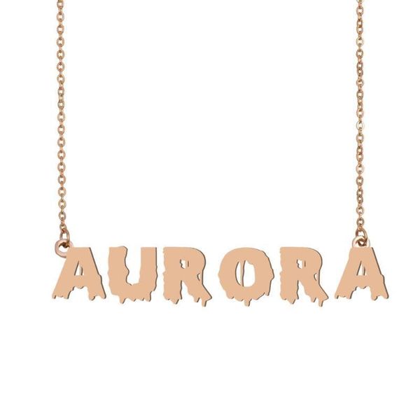 

aurora name necklace , cool bloody art name necklace for halloween and santa's day jewelry gift for kids boys girls, Silver