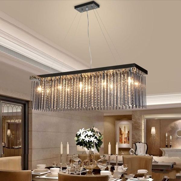 Crystal Lamp Rectangular Dining Room Pendant Lights Hotel Dining Hall Dining Table Lamp Led Pendant Light Modern Bar Bedroom Crystal Light Exterior