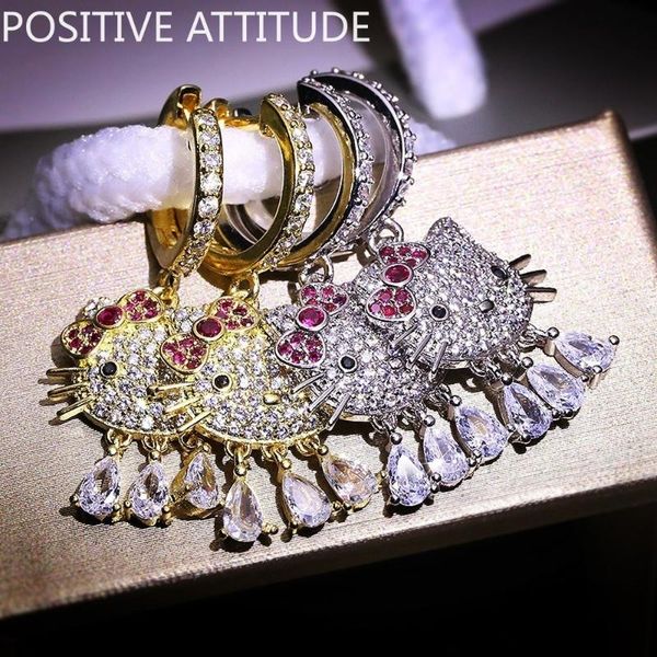 

2020 new cute gold / silver cat earrings good cube zirconia party prom friends gift jewelry fashion jewelry, Golden;silver