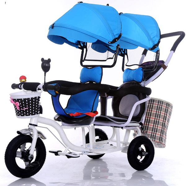 

12 inch 2 kids tricycle twins baby bicycle double seat tricycle tandem trike with fold pedal and remove arm rest