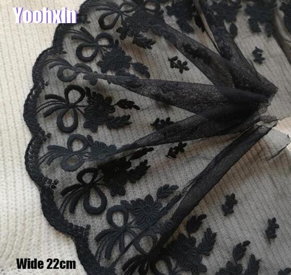

22cm wide embroidery black 3d flower lace fabric trim ribbon diy sewing applique collar fringe dubai wedding guipure decor, Pink;blue