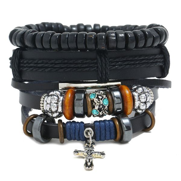 

europe popular selling classic cross bracelet for men handmade leather braided wrap bracelet accept clients design jewelry, Golden;silver