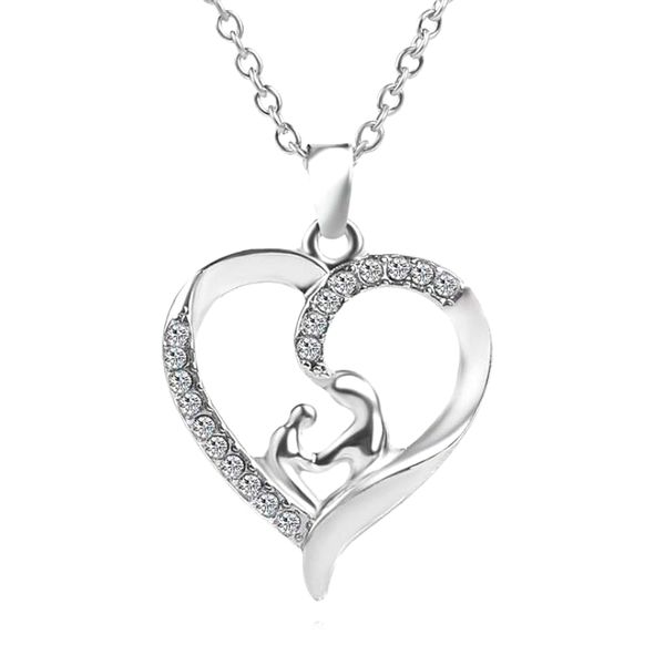 

maternal love heart shape inlaid crystal pendant necklace mother's day for give great mother gift jewelry necklace, Silver