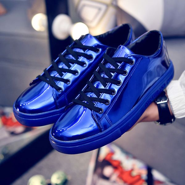 

patent leather glossy shoes men's fashion personality social guy shoes mirror casual men's, Black