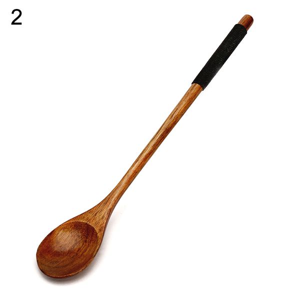 

new 5pcs wooden spoons long handled spoon wood rice soup dessert spoon tea mixing tableware fbe2