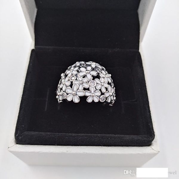 

authentic 925 sterling silver rings silver daisy ring with clear cz and white enamel fits european pandora style jewelry 190936en12