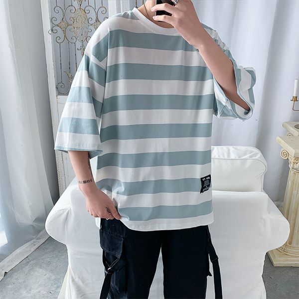 

t shirt oversize summer striped half-sleeve shirt t-shirt men's korean-style loose short sleeve casual mens t-shirt, White;black