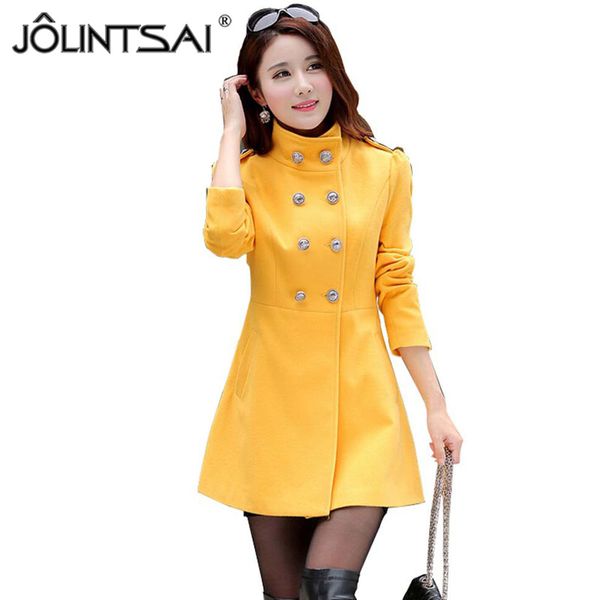 

fashion 2015 trench coat women new stand-collar cashmere winter coat woman slim outerwear casaco feminino ae-me-110, Tan;black