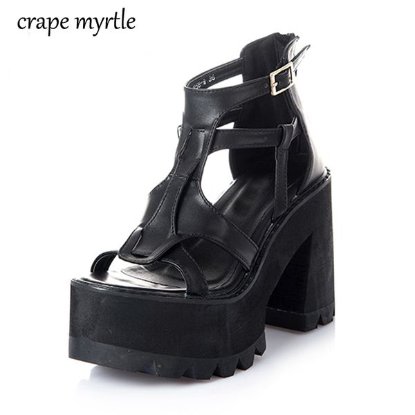 

gladiator shoes high heels black summer sandalia salto alto for women platform punk sandals yma162 y200702
