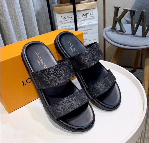 

Белый черный Париж Роскошные дизайнерские мужские женские летние сандалии louis Beach#; 13lv Slide тапочки женские шлепанцы Мокасины с принтом кожа S