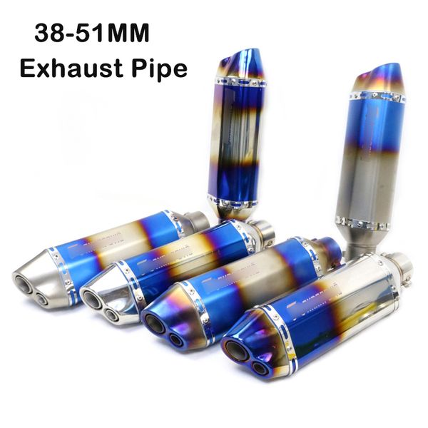 

38-51mm blue two hole exhaust tip muffler tail pipe universal for motocross atv motorcycle street dirt bike 370mm