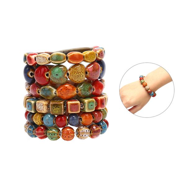 

1pc boho vintage beads lady bracelet ceramic stone handmade charm bangles jewelry, Black
