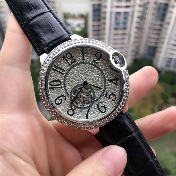 

men women fashion watch full diamond iced out dial watches quartz movement genuine leather strap lady shinning wristwatches, Slivery;brown