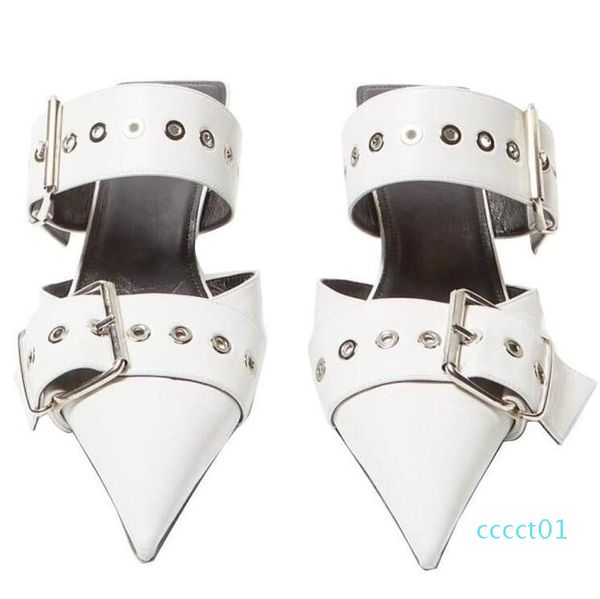 

women casual sandals summer runway black white buckled mules slip-on metallic heels women pointed toe slippers casual sandals punk ct01