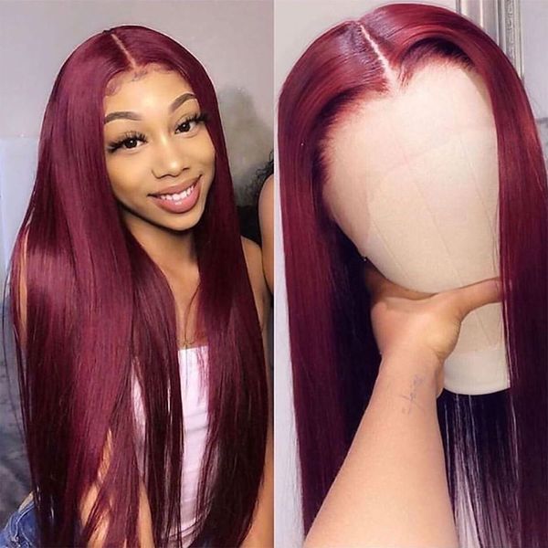 

brazilian straight 99j yellow human hair lace front wigs 150% density green remy human hair wigs pink red light blue purple ombre wigs, Black;brown