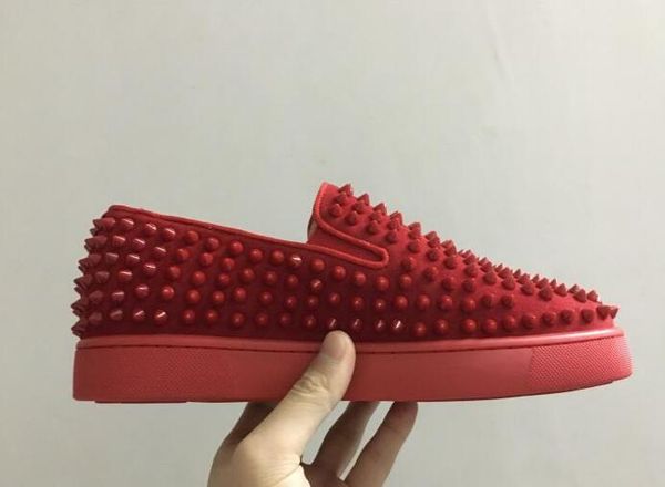 

2019 new wholesale low cut suede spiked toe casual flats red bottom luxury for mens and women party designer sneakers size:36-47 cs03, Black