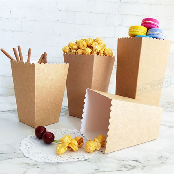 

36pcs Kraft Paper Popcorn Bag Gitter Sticker Popcorn Box Candy Snack Treat Kids Favor Packaging Bags Wedding Birthday Decoration